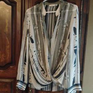 Carlisle Women's Abstract Drape Blouse - Black, Gray, and White